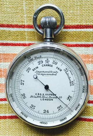 Victorian / Edwardian Silver Asprey Barker Pocket Barometer Altimeter 1902 photo