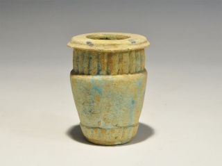 Vintage Egyptian Glazed Composition Jar With Ribbed Bands To The Neck And Foot photo