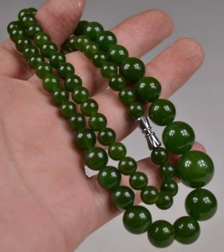 Chinese Oriental Vintage Green Jade Beads Necklace photo