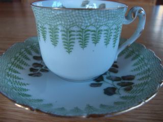 Vintage China Tea Cup & Saucer T&v Depose France Green Ferns Demitasse Espresso photo