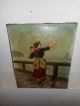 Very Old Oil Painting,  { Mother With Her Baby Waving,  Is Signed,  And Antique }. Other Antique Decorative Arts photo 4