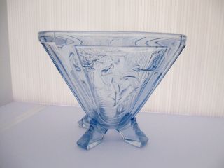 Sowerby Hermes/mercury Ice Blue Depression Glass 4 Footed Posy Vase C.  1930 ' S photo