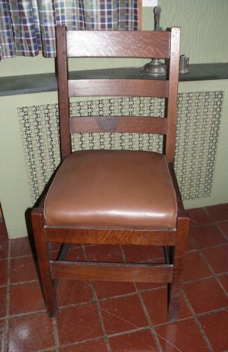 Signed Antique L& Jg Stickley Mission Oak Side Chair,  Label photo