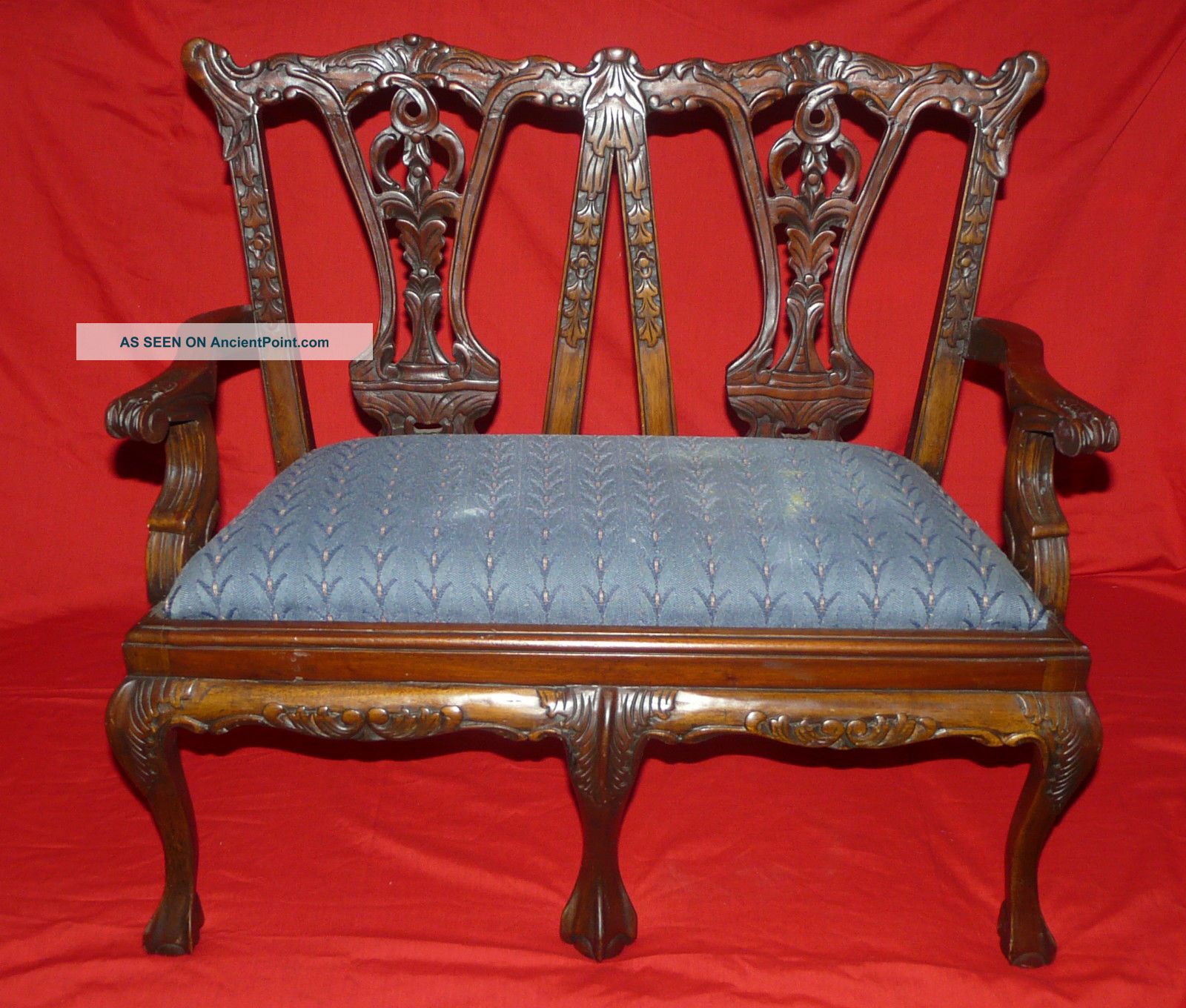 Vintage Salesman Sample Settee Carved Mahogany Chippendale Style Bench Loveseat Unknown photo