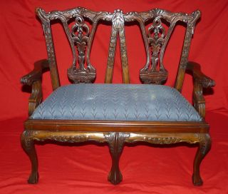 Vintage Salesman Sample Settee Carved Mahogany Chippendale Style Bench Loveseat photo