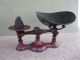 Antique Balance Scale Vintage Primitive Cast Iron,  5 Weights,  Red Paint Scales photo 1