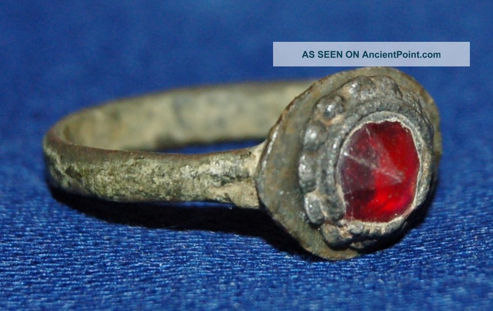 Medieval Ring With Red Glass Stone - Uk Detecting Find - Circa 1400 Ad British photo
