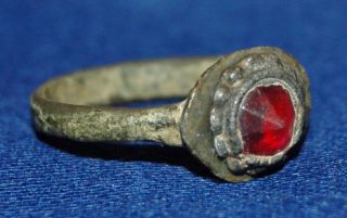 Medieval Ring With Red Glass Stone - Uk Detecting Find - Circa 1400 Ad photo