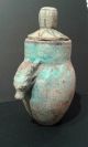Vintage Egyptian Pale Blue Glazed Canopic Jar With Figural Ibex & Pierced Handle Egyptian photo 5