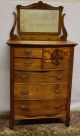 Antique Solid Oak Bonnet Top Serpentine Dresser Chest Of Drawers Highboy Mirror 1900-1950 photo 11