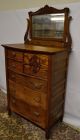 Antique Solid Oak Bonnet Top Serpentine Dresser Chest Of Drawers Highboy Mirror 1900-1950 photo 1