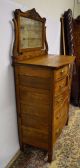 Antique Solid Oak Bonnet Top Serpentine Dresser Chest Of Drawers Highboy Mirror 1900-1950 photo 2