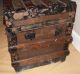 Vtg Wardrobe Steamer Trunk Train Luggage Flat Top Coffee Table Antique Old 1900-1950 photo 8