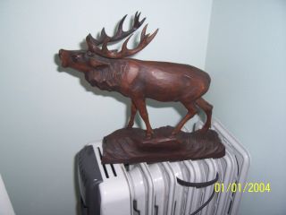 Vintage Walnut Black Forest Elkfull Body Carving Rutting Baying Lonely Good photo