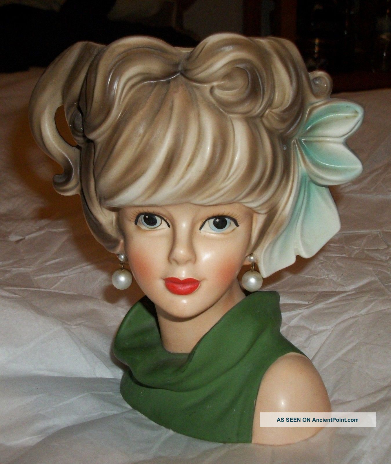 Intense Large Relpo K 1695 Elegant Teen Girl Lady Head Vase Earrings Intact Art Deco photo
