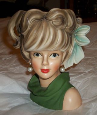 Intense Large Relpo K 1695 Elegant Teen Girl Lady Head Vase Earrings Intact photo