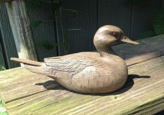 Vintage Half Size Hand Carved Relief Wood Wooden Duck Decoy Folk Art Carving photo