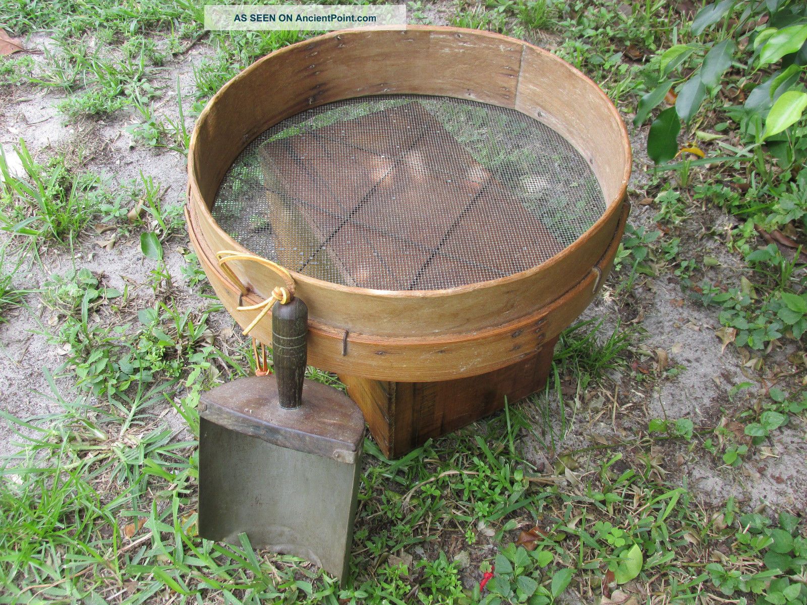 Antique Primitive Huge Wooden Shaker Style Grain Sieve W/wood & Tin Scoop No.  4 Primitives photo