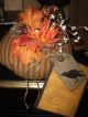 Primitive Black Homespun Ticking Pumpkin Harvest Fall Cupboard Tucks Ornies Primitives photo 2