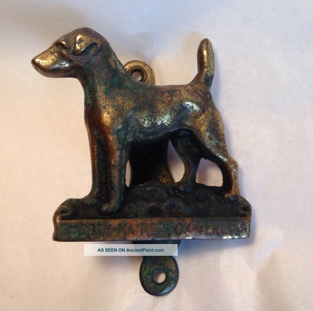 Antique Smooth Haired Terrier Dog Solid Brass Figural Doorknocker England Door Bells & Knockers photo