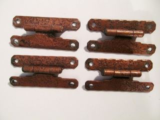 4 Vintage 1950 ' S Copper Finish Hammered Cabinet Door H Style Hinges Rustic photo