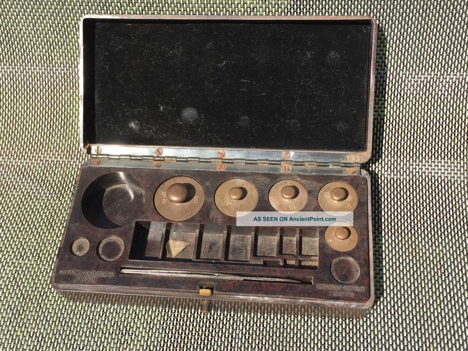 Antique Griffin & Tatlock London Bakelite Cased Brass Weights - Microid Metric Science & Medicine (Pre-1930) photo