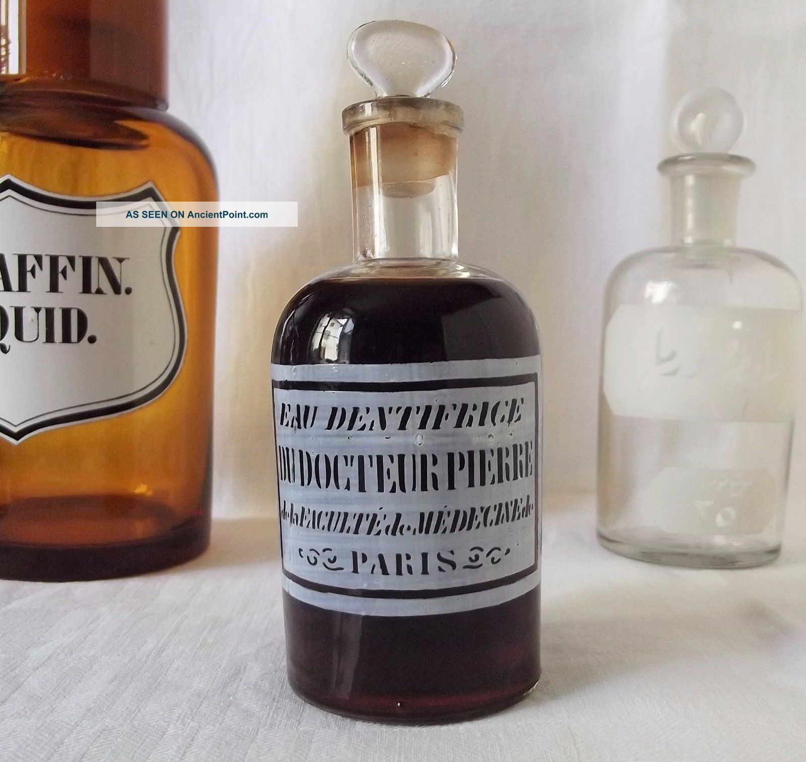 Antique 19c French Toothpaste Glass Apothecary Bottle Jar W/doctor ' S Advertising Bottles & Jars photo