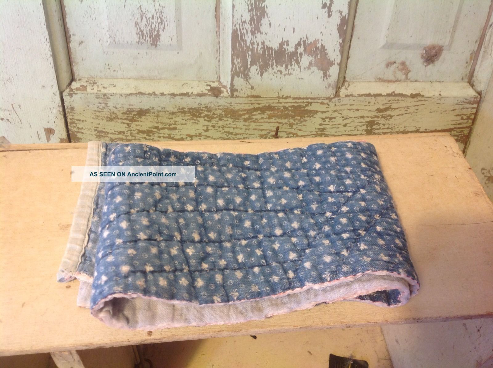 Moprimitivepast Antique X Primitive Indigo Blue Stacker Cotton Strip Quilting Primitives photo