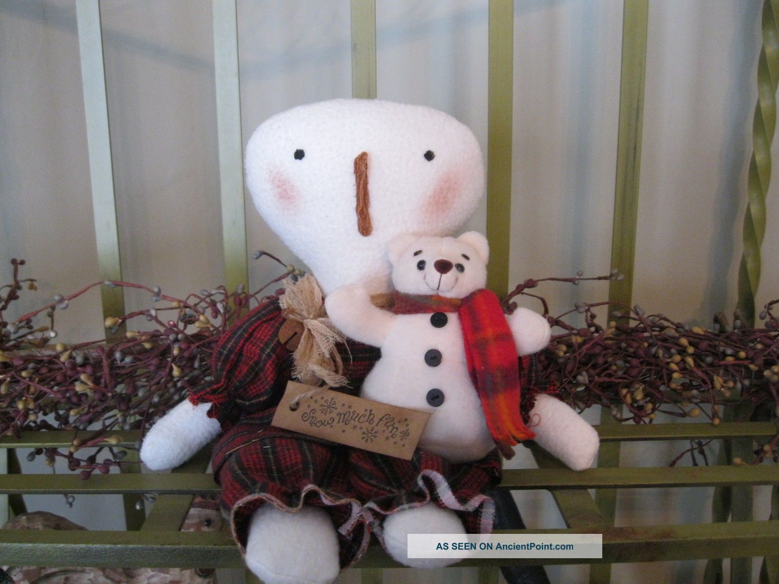 Primitive Doll Snowman Teddy Bear Winter Debbiesfromtheheart Primitives photo