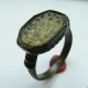 Post - Medieval Bronze Seal - Ring With Glass Insert.  (436) Viking photo 1