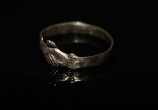 Womans Medieval Hammered Gilt Silver Clasped Hands Marriage Ring. photo