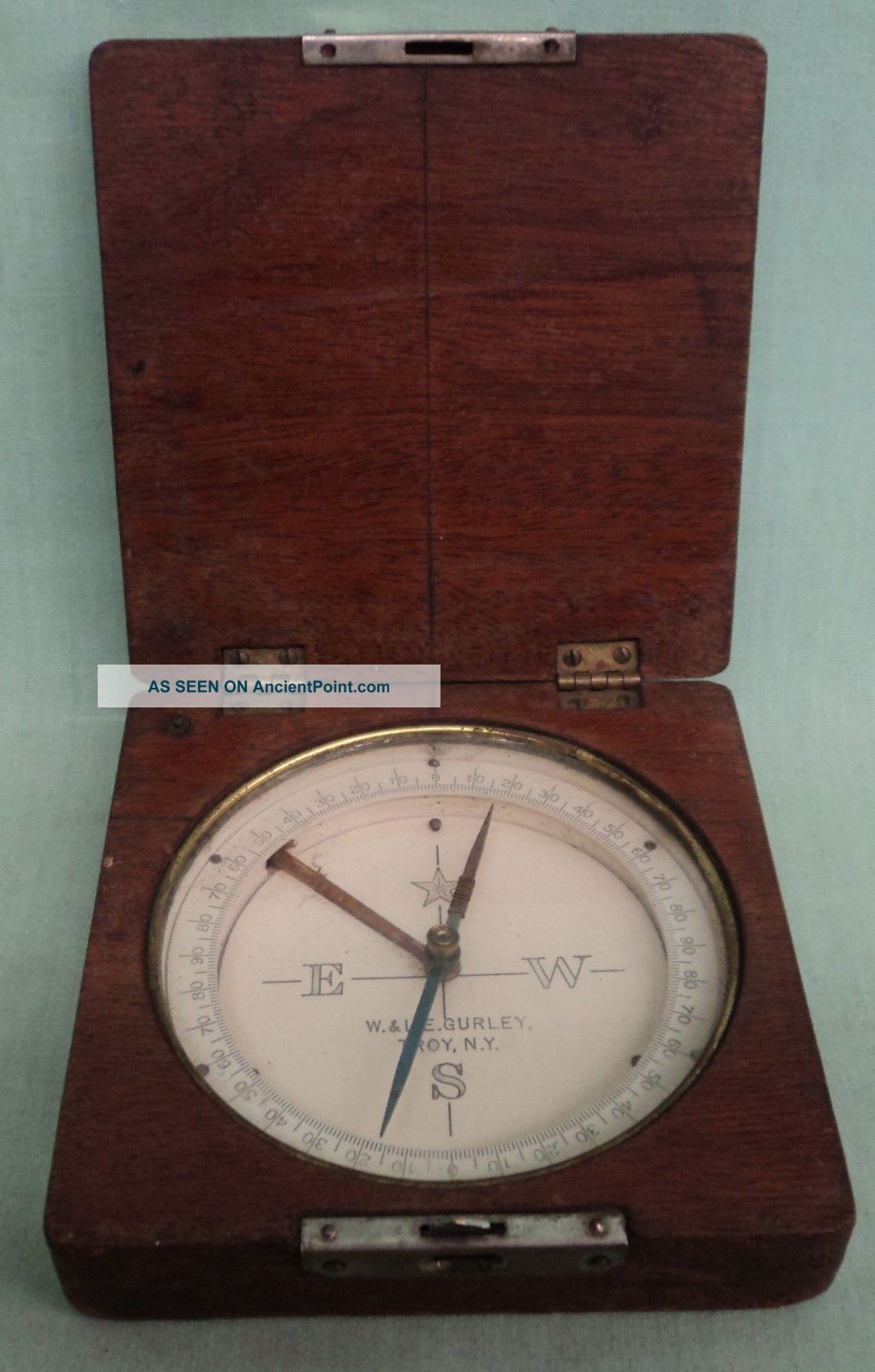 Vintage W & L.  E.  Gurley Compass Try Ny,  Wood Carry Case Compasses photo