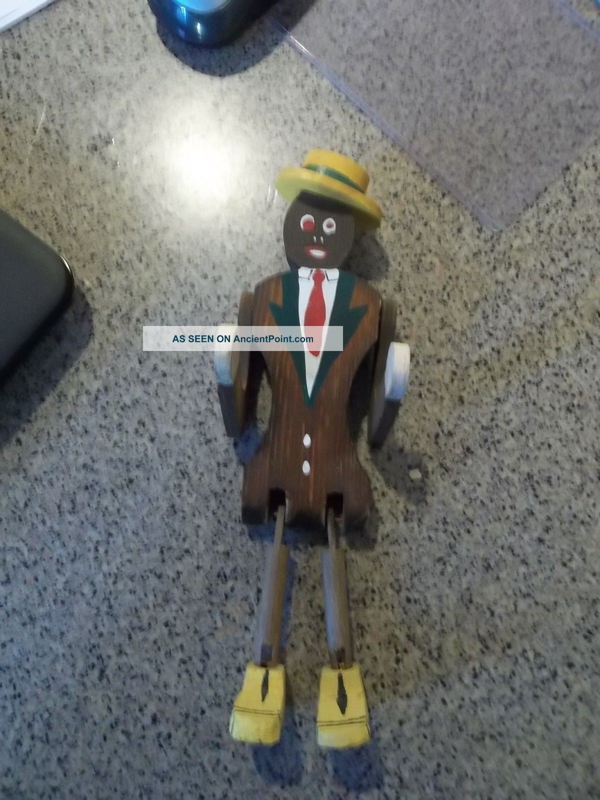 Old Folk Art Jointed Black Man Doll,  9.  5 