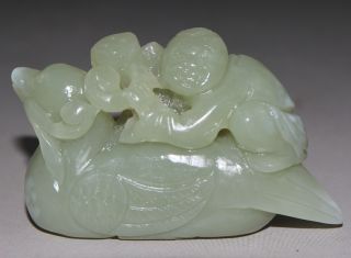 Ancient Chinese Hetian Jade Carved Jade Children Statue J060632 photo