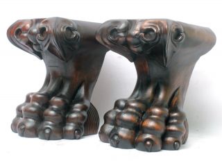 Superbly Carved Knuckle Toe Serpentine Paw Feet Pair photo