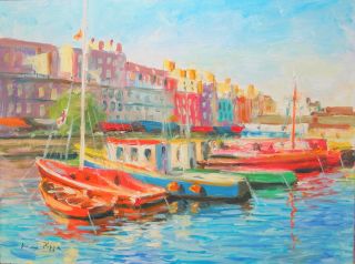 Well Listed American Artist Oil Painting Ireland - Coastal Village Nr photo