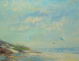 Well Listed American Artist Oil Painting Seagaulls On Irish Shore Nr photo