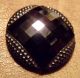Large Victorian Cloak Button Jet Black Glass Faceted Silver Abstract One & 1/2 