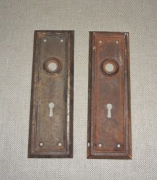 One Pair Old Antique Vintage Matching Door Knob Backplates Back Plates photo