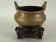 Chinese Bronze Censer On Wooden Stand 19/20 Th ? Century Incense Burners photo 4