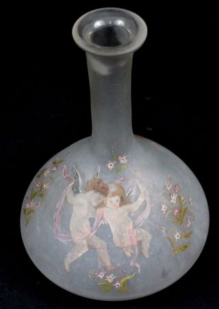 Early 1900 ' S Iridescent Hand Painted Angels Flowers Apothecary Bottle Art Vase photo