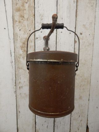 Old Vintage Milk Bucket W/ Lid Rustic Shabby Farm Kitchen Primitive Barn Decor photo