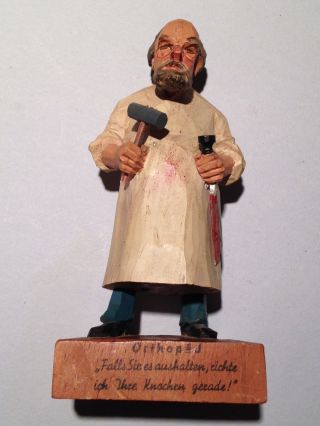 Antique Medical Vintage Oddity Hand Carved German Wooden Bloody Doctor Statue photo