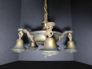 1920 ' S Antique Brass 5 Light Bare Bulb Chandelier Ceiling Fixture All photo