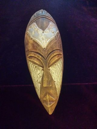 African Mask Sao Sara Chad (wood Base With Tin).  Bamileke Bamum Babo Afrika Art photo