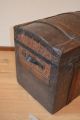 Antique Wood Storage Traveling Trunk Metal Work Design Leather Handles 1800-1899 photo 5