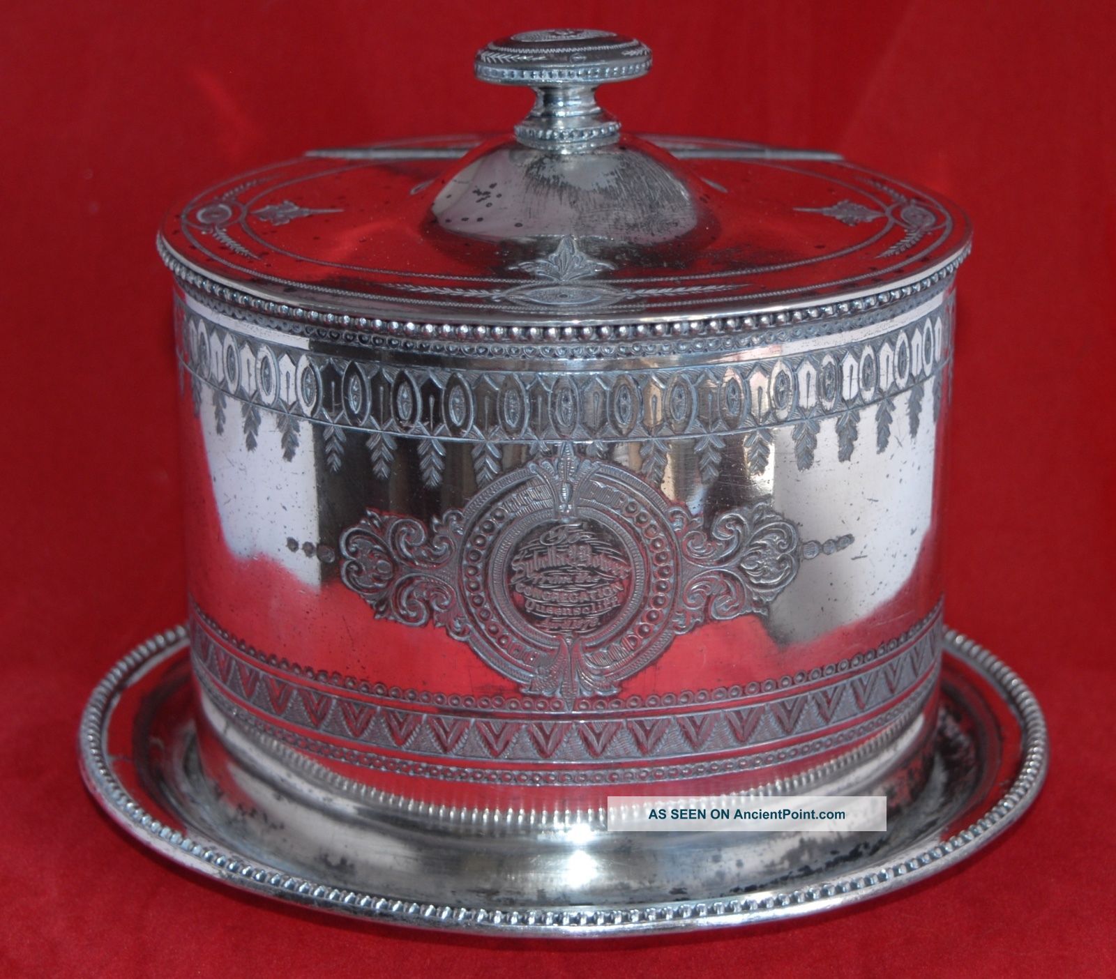 C19th James Dixon & Sons Antique Silver Plate (epbm) Etched Biscuit Barrel Silverplate photo