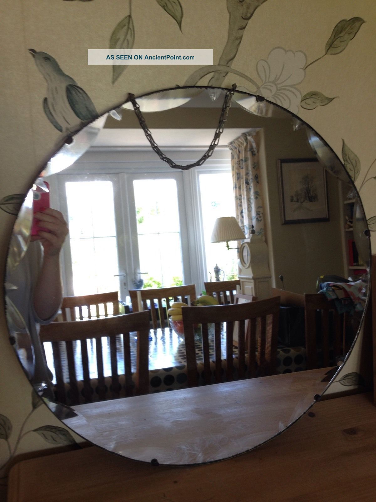 Art Deco Frameless Circular Round Mirror With Chain Art Deco photo