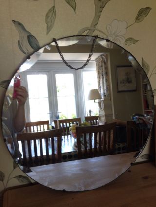 Art Deco Frameless Circular Round Mirror With Chain photo