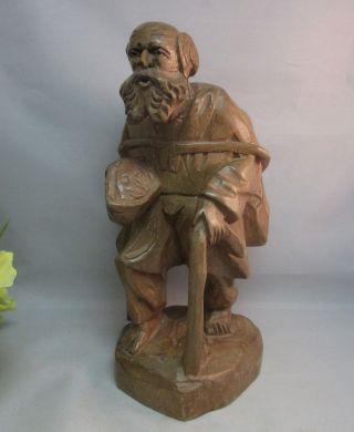 Vtg Hand Carved Wood Figurine.  Sculpture Of An Old Man.  The Traveller photo